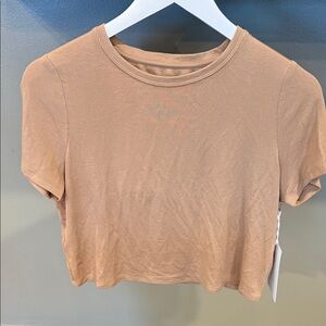 Women's Short Sleeve Ribbed Crop Top - Camel